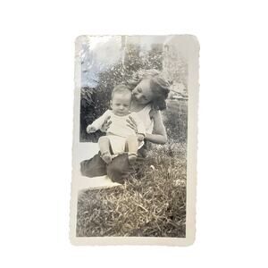 Vtg Sister Holding Younger Brother Outside Monochrome Photography Found Snapshot